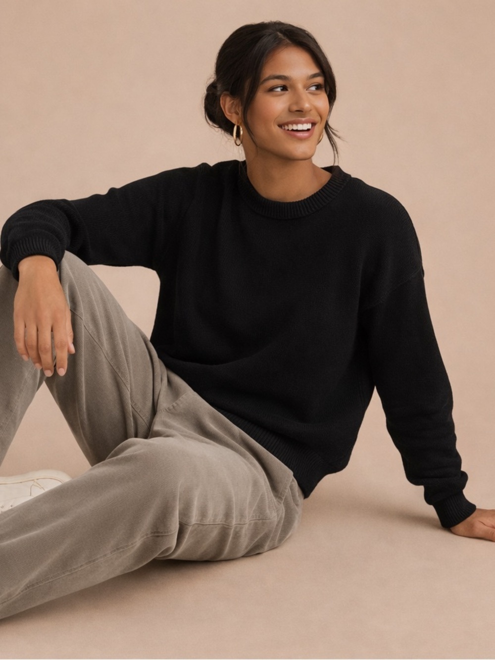 Forever 21 Black Cropped Sweater Oversized Minimal Cozy Trendy S